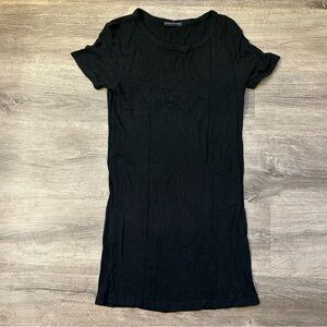 Brandy Melville Black Ribbed T-Shirt Dress One size